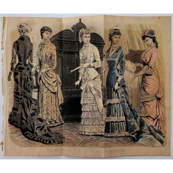 1881 At The Home Hand Colored Engraving Victorian Women's Fashion Paris DWQQ21 - Picture 2 of 2